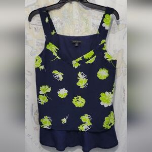Banana Republic Floral Navy and Green Women's Top Size Medium